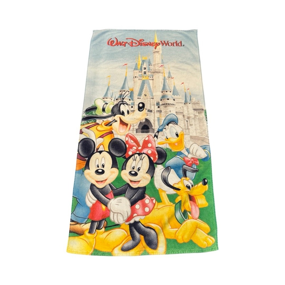 Vintage Walt Disney World Beach Towel Mickey Minnie Donald Goofy Pluto Castle